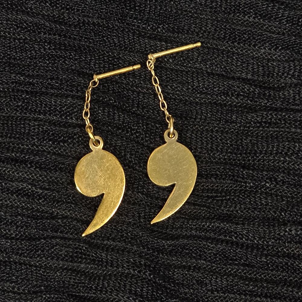 Vintage Wells 14K Gold Filled Semicolon Dangle Earrings Threader Signed 14KGF
